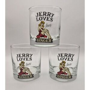 Sailor Jerry Loves Ginger Pin Up Rock Glass Highball Cocktail Bar 3.5" Set Of 3
